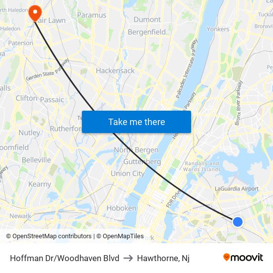 Hoffman Dr/Woodhaven Blvd to Hawthorne, Nj map