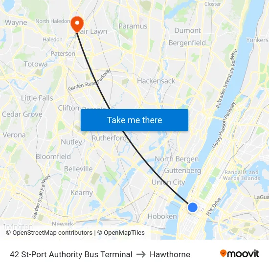 42 St-Port Authority Bus Terminal to Hawthorne map