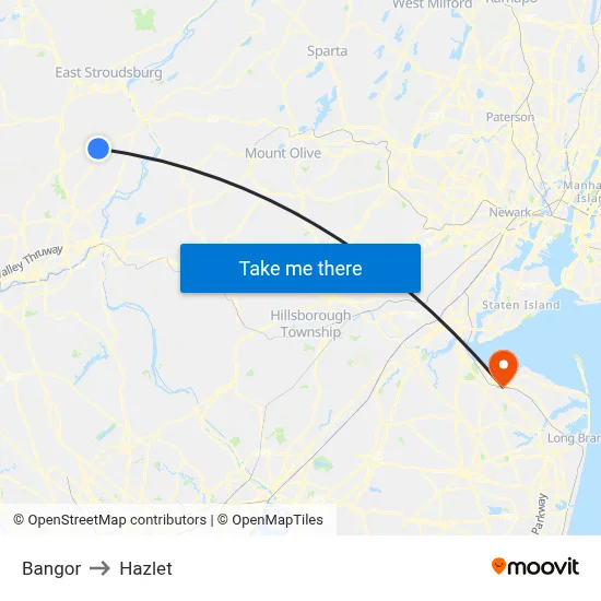 Bangor to Hazlet map