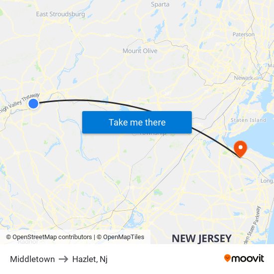 Middletown to Hazlet, Nj map