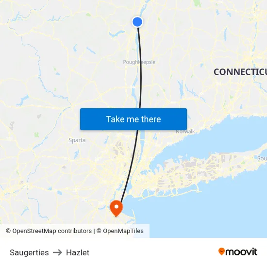 Saugerties to Hazlet map