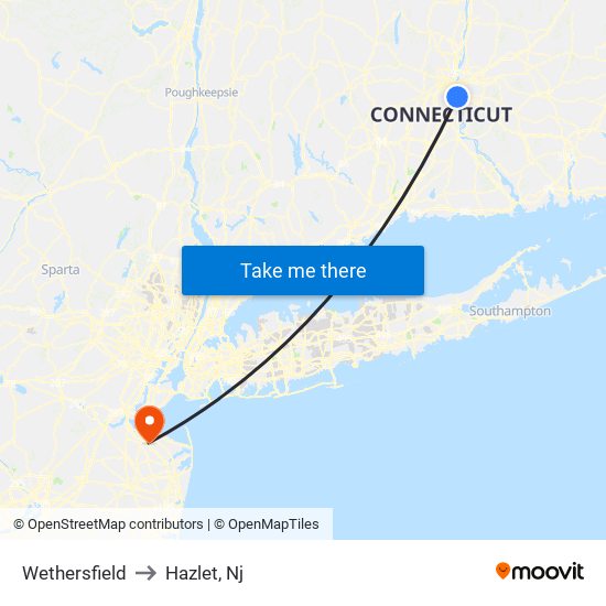 Wethersfield to Hazlet, Nj map