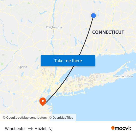 Winchester to Hazlet, Nj map