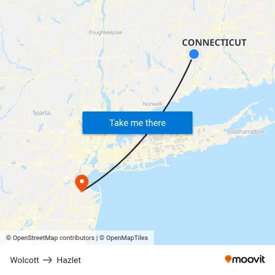 Wolcott to Hazlet map