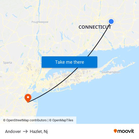 Andover to Hazlet, Nj map