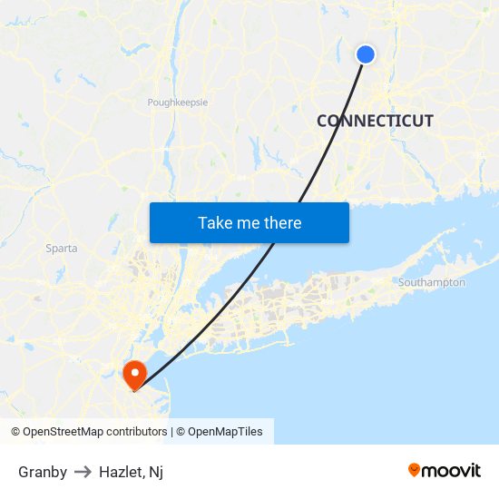 Granby to Hazlet, Nj map