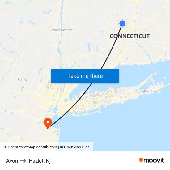 Avon to Hazlet, Nj map