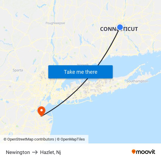 Newington to Hazlet, Nj map