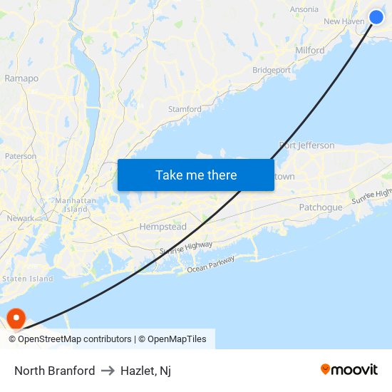 North Branford to Hazlet, Nj map