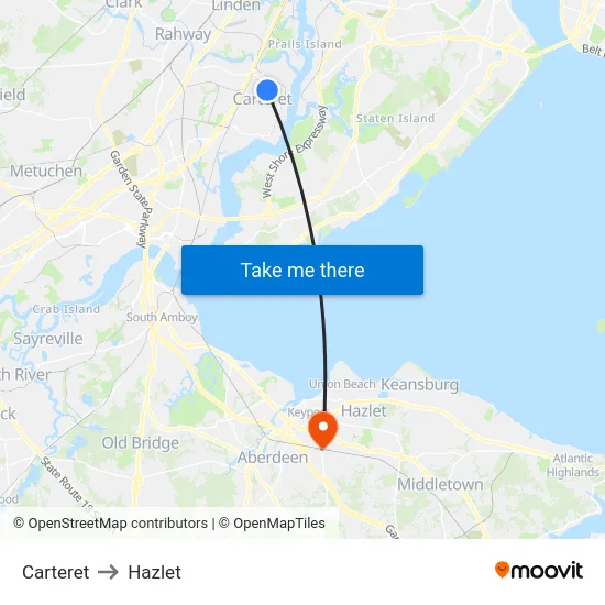 Carteret to Hazlet map