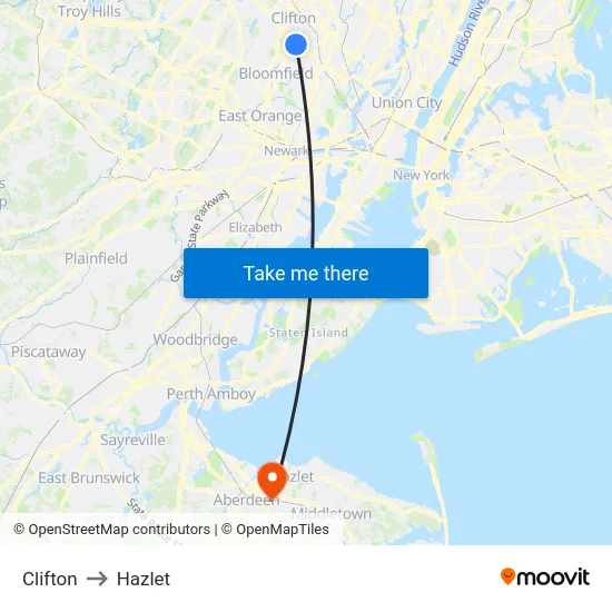Clifton to Hazlet map