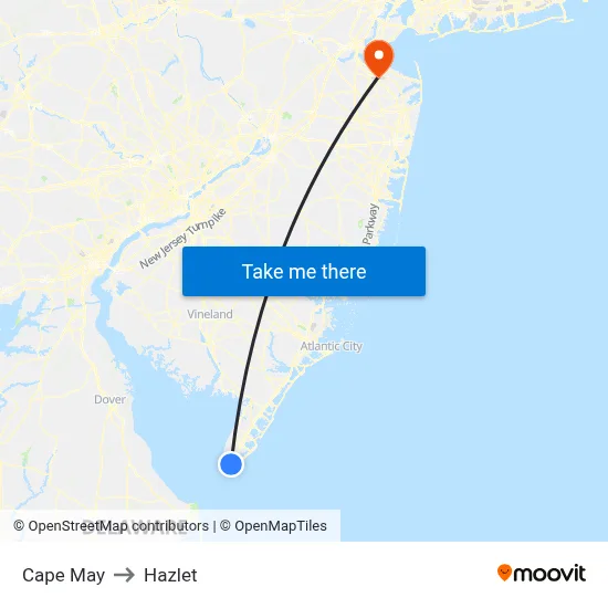 Cape May to Hazlet map