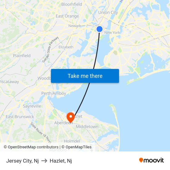 Jersey City, Nj to Hazlet, Nj with public transportation