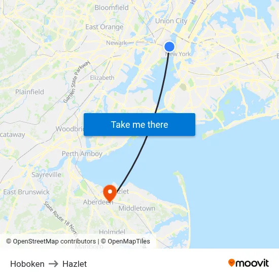 Hoboken to Hazlet map