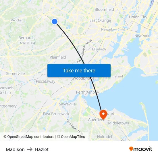 Madison to Hazlet map