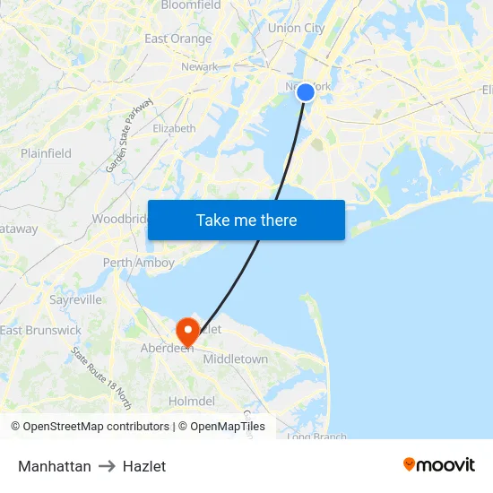 Manhattan to Hazlet map