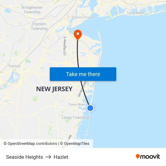 Seaside Heights to Hazlet map
