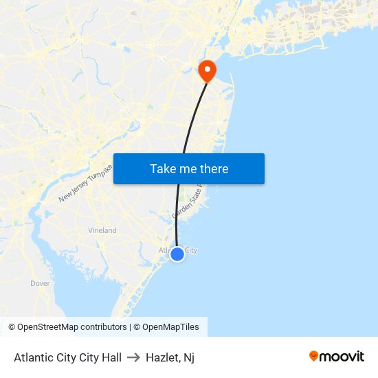 Atlantic City City Hall to Hazlet, Nj map