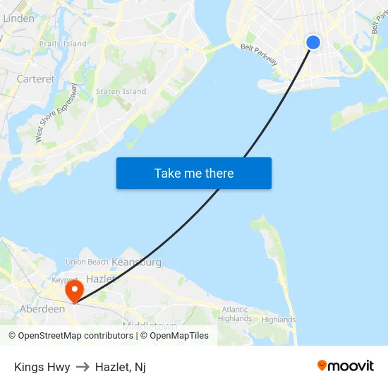 Kings Hwy to Hazlet, Nj map