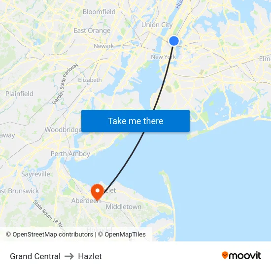 Grand Central to Hazlet map