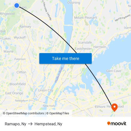 Ramapo, Ny to Hempstead, Ny map