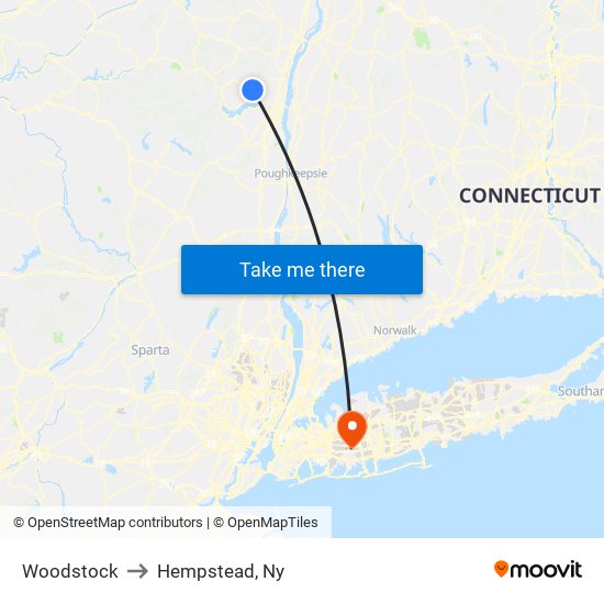 Woodstock to Hempstead, Ny map