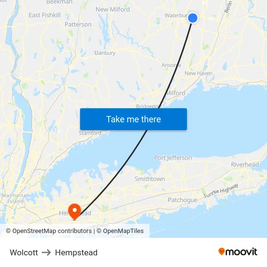 Wolcott to Hempstead map