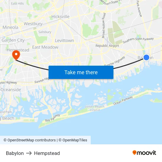 Babylon to Hempstead map