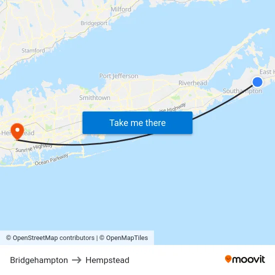 Bridgehampton to Hempstead map