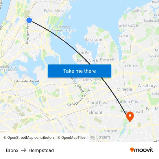Bronx to Hempstead map