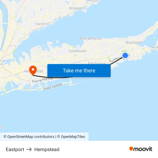 Eastport to Hempstead map