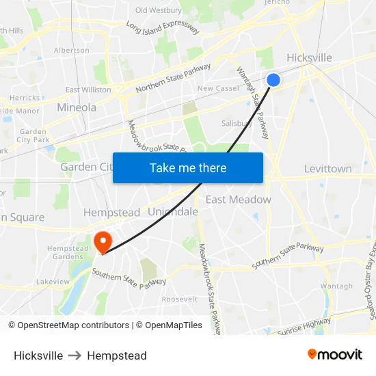 Hicksville to Hempstead map