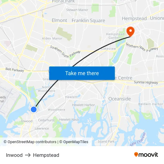 Inwood to Hempstead map