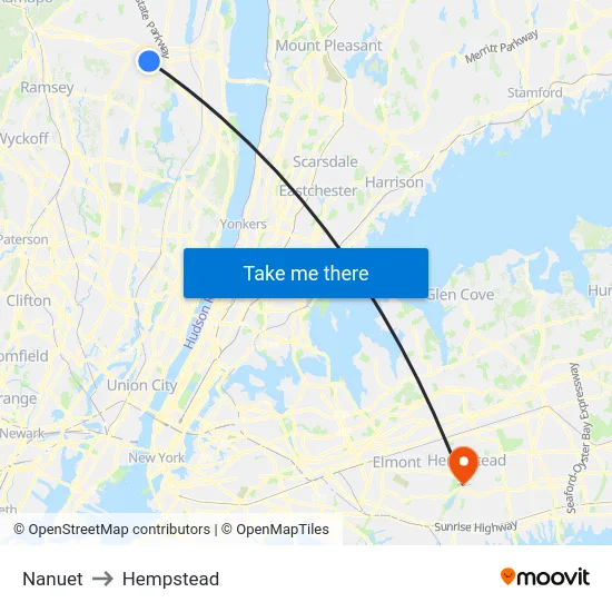 Nanuet to Hempstead map