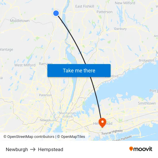 Newburgh to Hempstead map