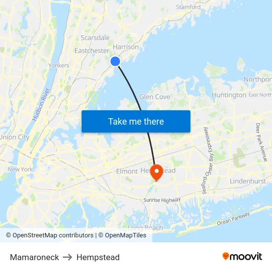 Mamaroneck to Hempstead map