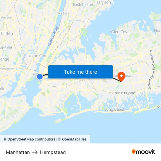 Manhattan to Hempstead map