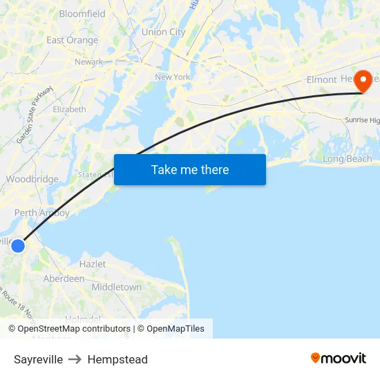Sayreville to Hempstead map