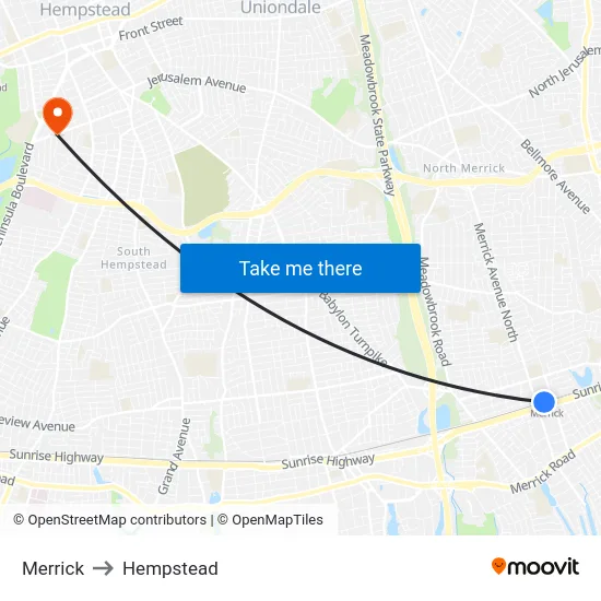 Merrick to Hempstead map