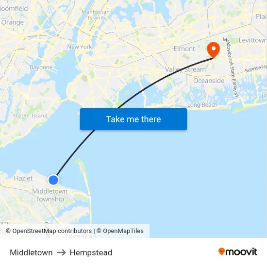 Middletown to Hempstead map