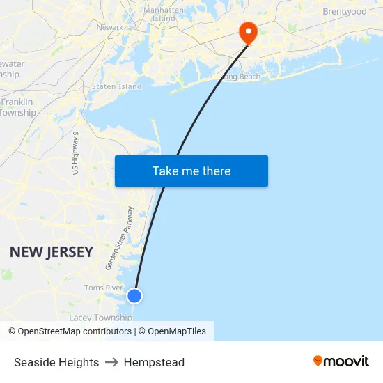 Seaside Heights to Hempstead map