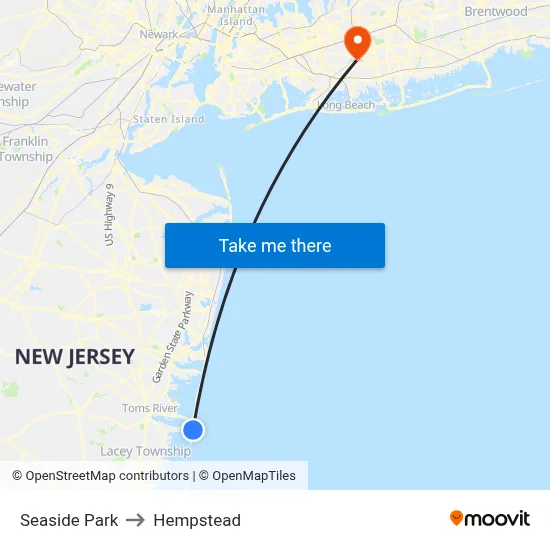 Seaside Park to Hempstead map