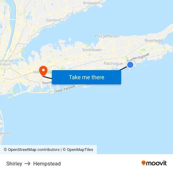 Shirley to Hempstead map