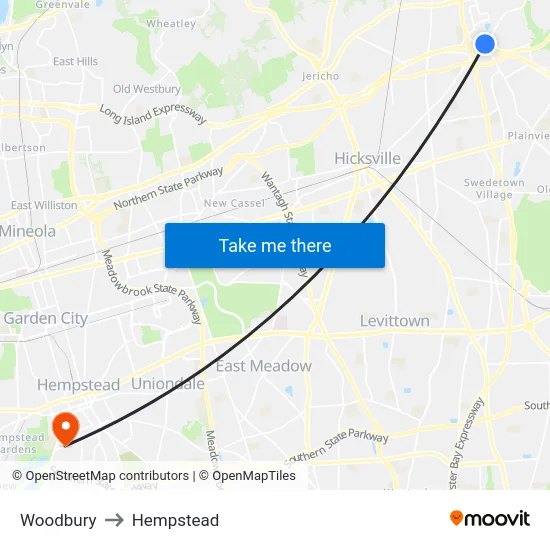 Woodbury to Hempstead map