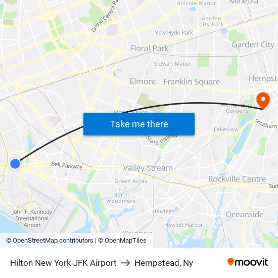 Hilton New York JFK Airport to Hempstead, Ny map