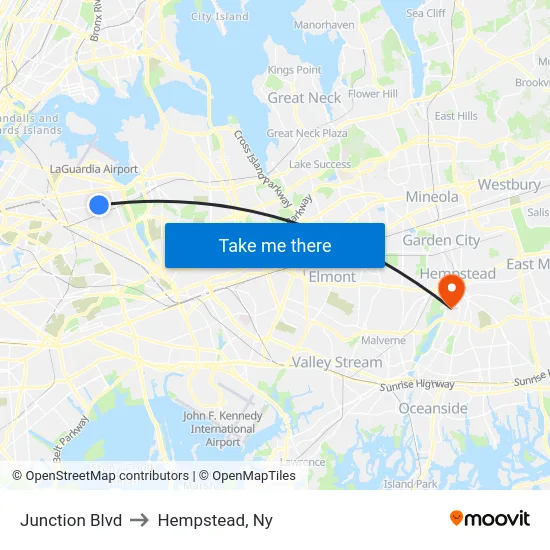 Junction Blvd to Hempstead, Ny map