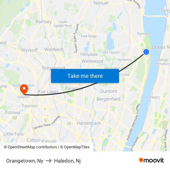 Orangetown, Ny to Haledon, Nj map