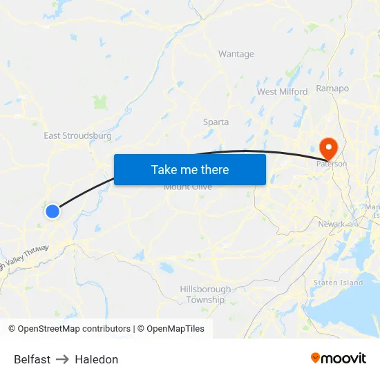 Belfast to Haledon map