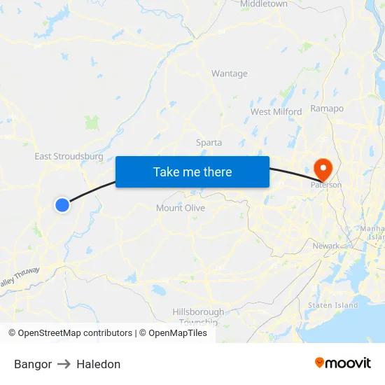 Bangor to Haledon map