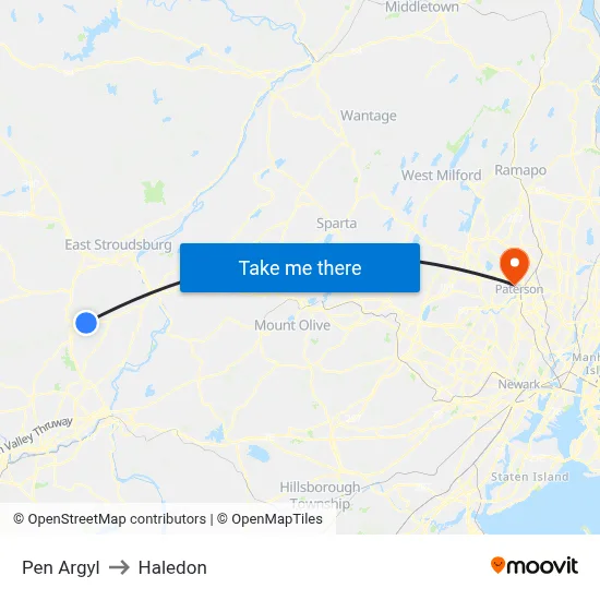 Pen Argyl to Haledon map